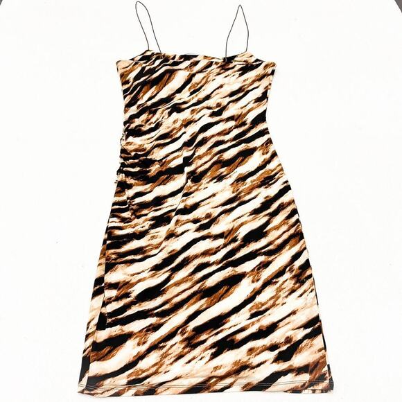 Leith Dresses & Skirts - Leith Women's Streaked Ruched Detailing Patterned Dress Spaghetti Strap Size M